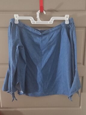 Denim Chambray Blue Off-Shoulder Women’s Shirt